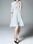 Half Sleeve Simple Stand Collar A-line Solid Shirt Dress